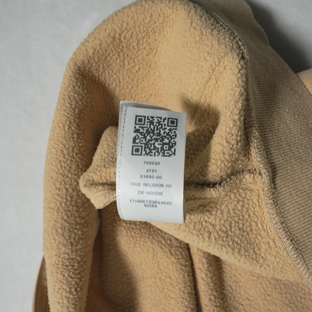 True Religion Mens XL Tan Beige Full Zip Horseshoe Hoodie‎ Sweatshirt 53660-00